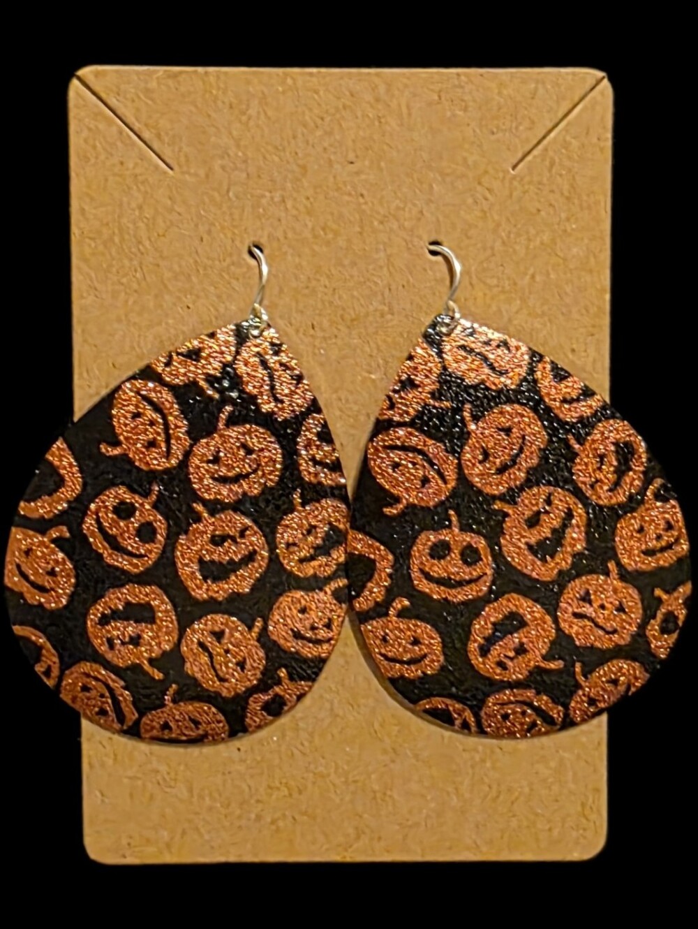 Halloween Teardrop Earrings w/Glitter Pumpkin Motif
